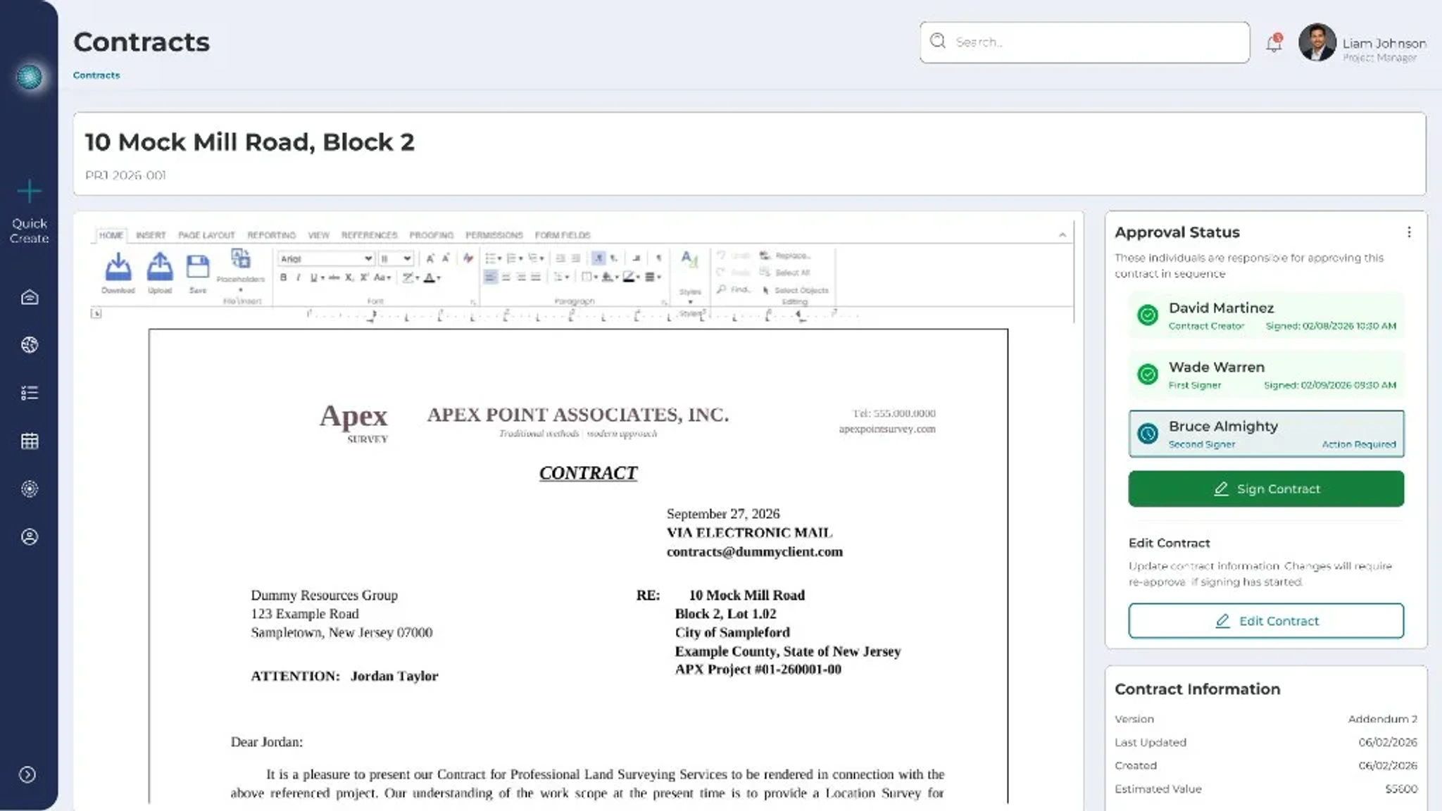 LincGeo contracts and approval workflow