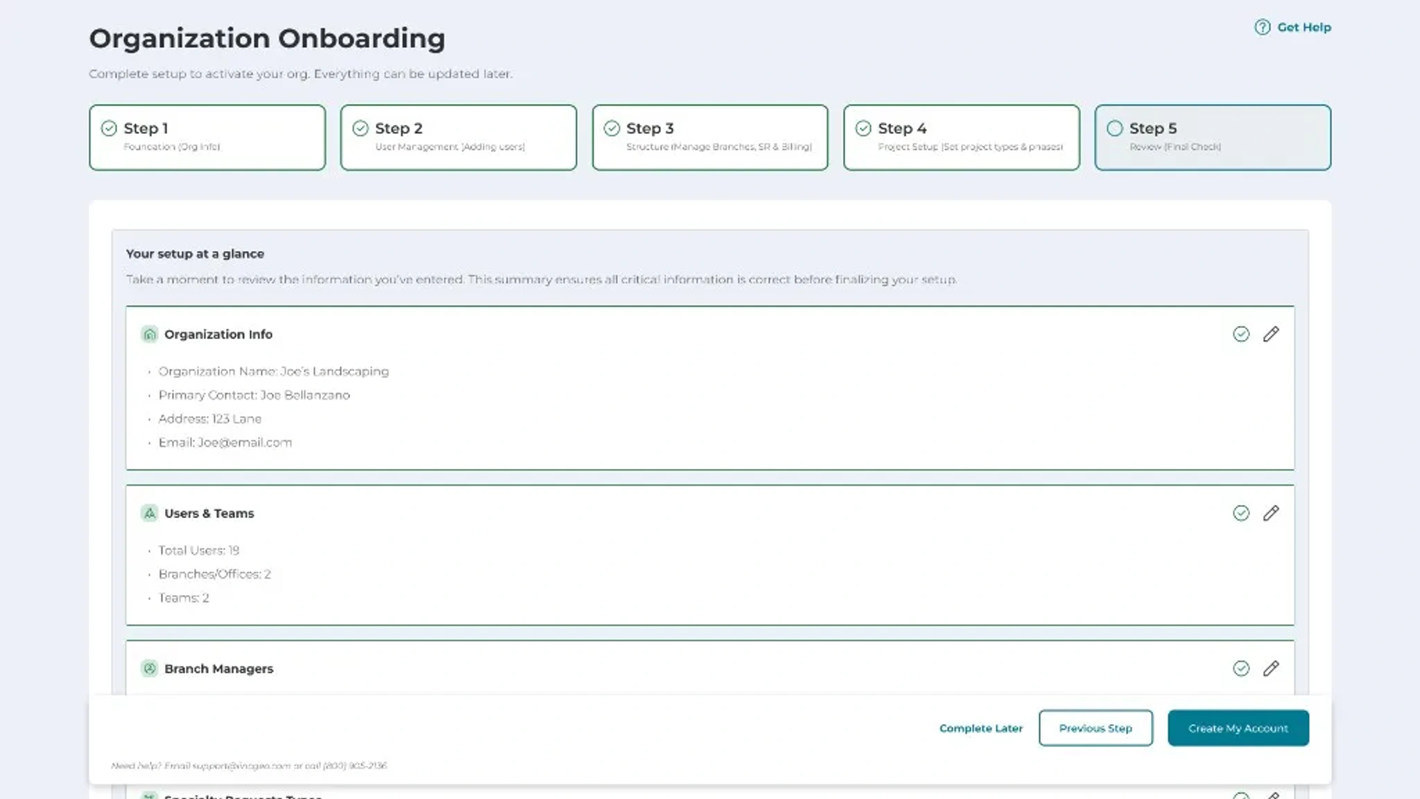 Self-serve onboarding wizard